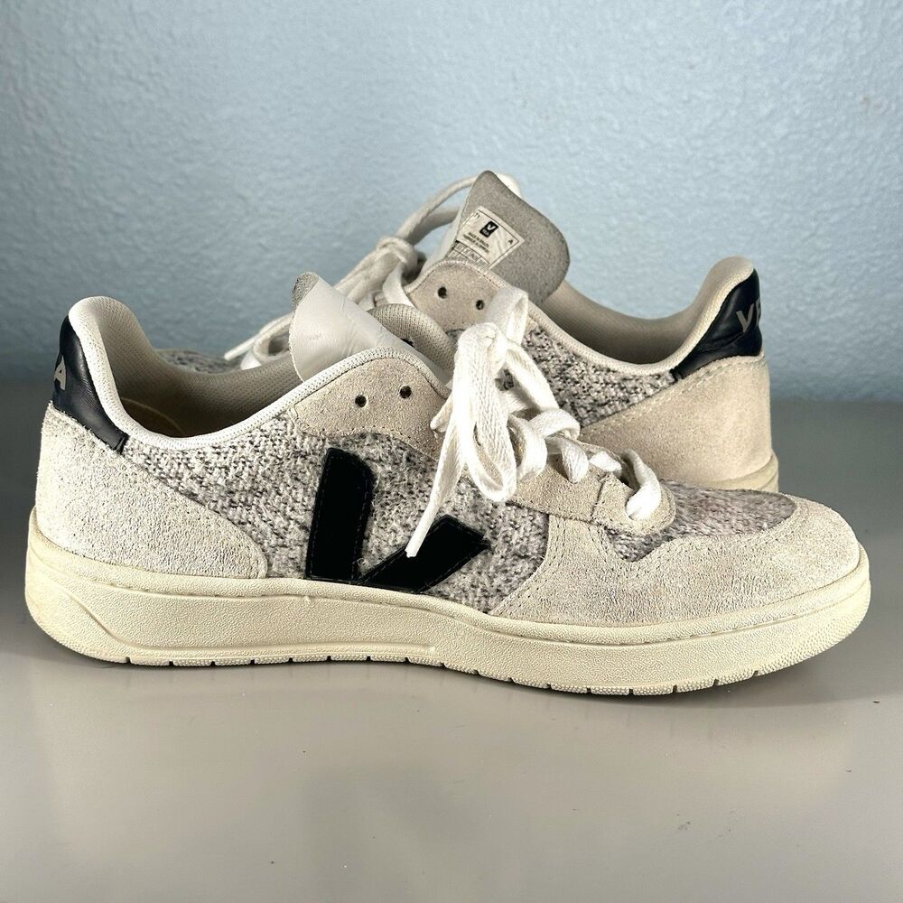 Veja Shoes V-10 Flannel Sneakers Snow Black White Women's Size US 7 EU 38 - Picture 6 of 14